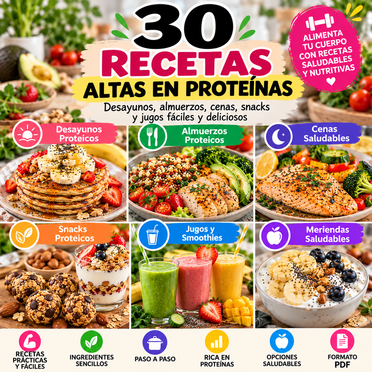 30 Recetas Altas en Proteínas | Desayunos, Almuerzos y Cenas