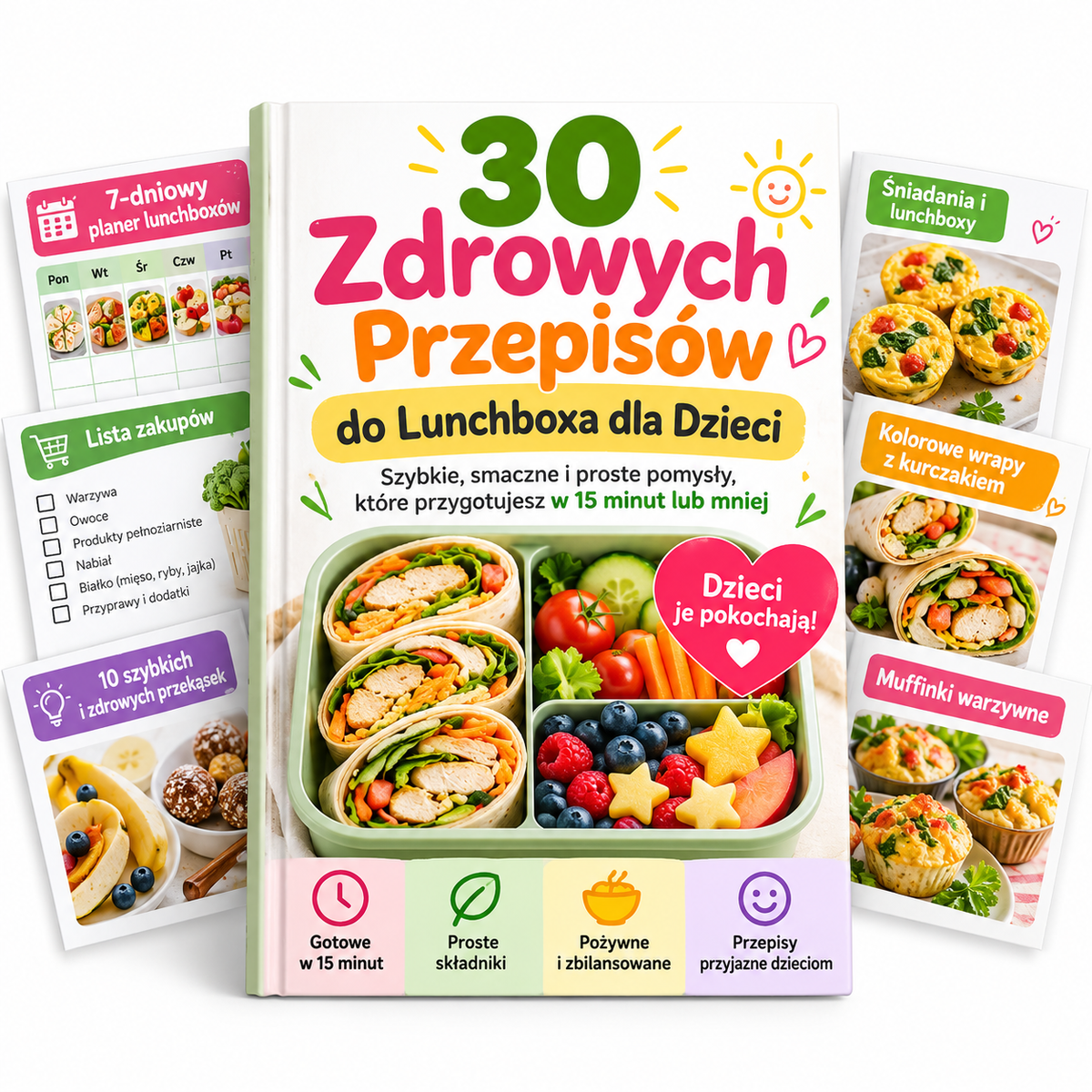 Odkryj 30 pysznych i odżywczych pomysłów na lunchboxa, które przygotowujesz w zaledwie 15 minut! Każdy przepis został specjalnie zaprojektowany z myślą o dzieciach — prostych składnikach, bogatych wartościach odżywczych i smakach, które dzieci pokochają.

Od kanapek i saładek po owoce i przekąski, ta kolekcja oferuje różnorodne opcje na każdy dzień tygodnia. Żadnych skomplikowanych technik ani drogich składników — tylko szybkie, praktyczne rozwiązania dla rodziców, którzy chcą zapewniać zdrowe posiłki bez s